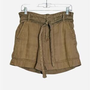 Joie Greenish Beige Linen Paper Bag Tie Waist Shorts size 2
